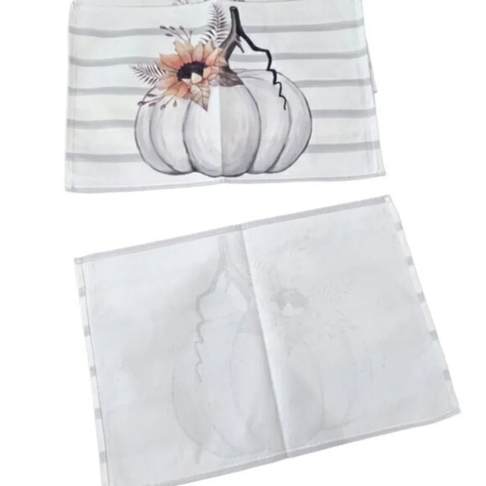 White Pumpkin Table Placemats Set Of 4 NEW FALL Boho Thanksgiving Coastal Farm‎